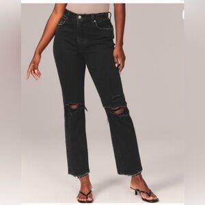 Abercrombie Ankle Straight Ultra High Rise 26 long Ripped Black Jeans pants